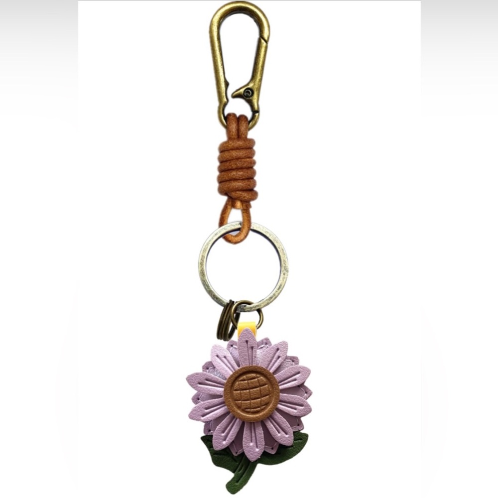 Leather Flower Keychain or Bag Charm with Gold Clip - Picture 6 of 10